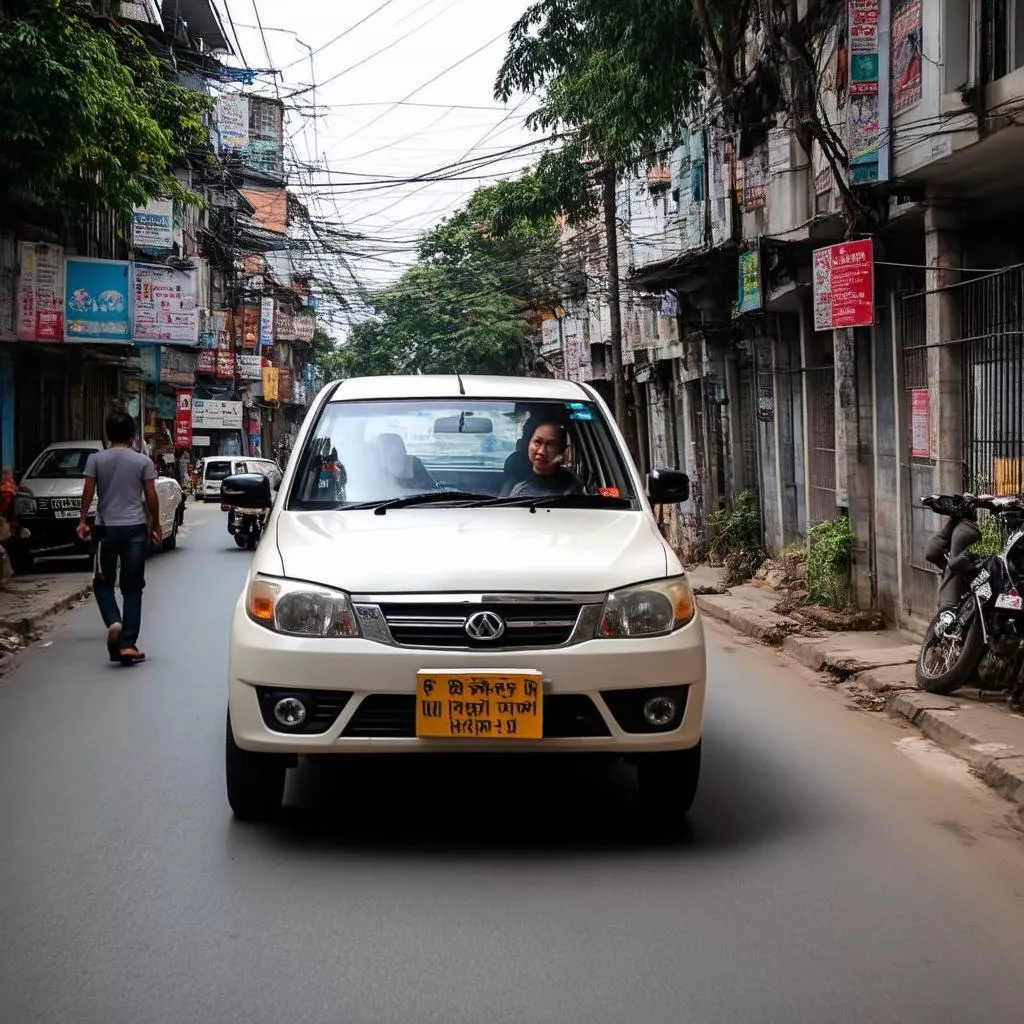 Circulation automobile dans le vieux quartier de Hanoi
