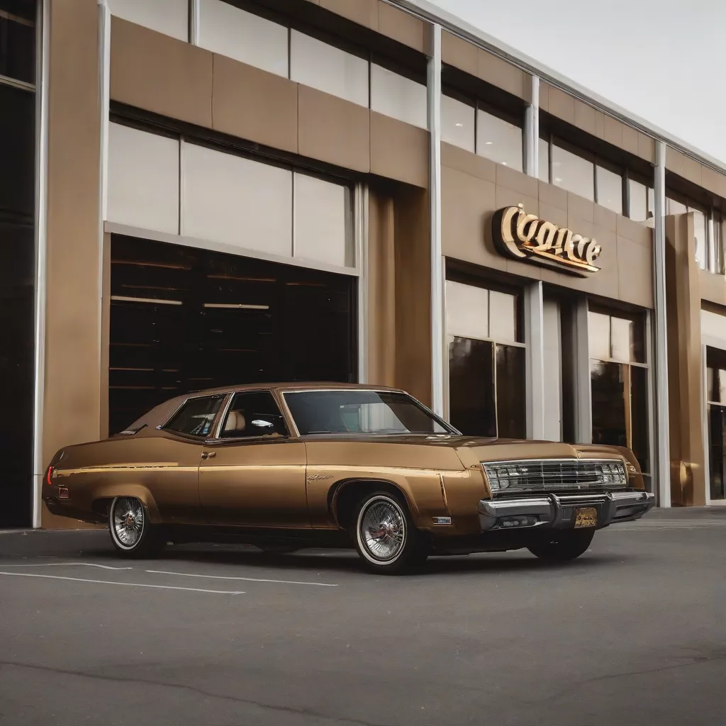 Xe ô tô màu nâu vàng bên ngoài showroom