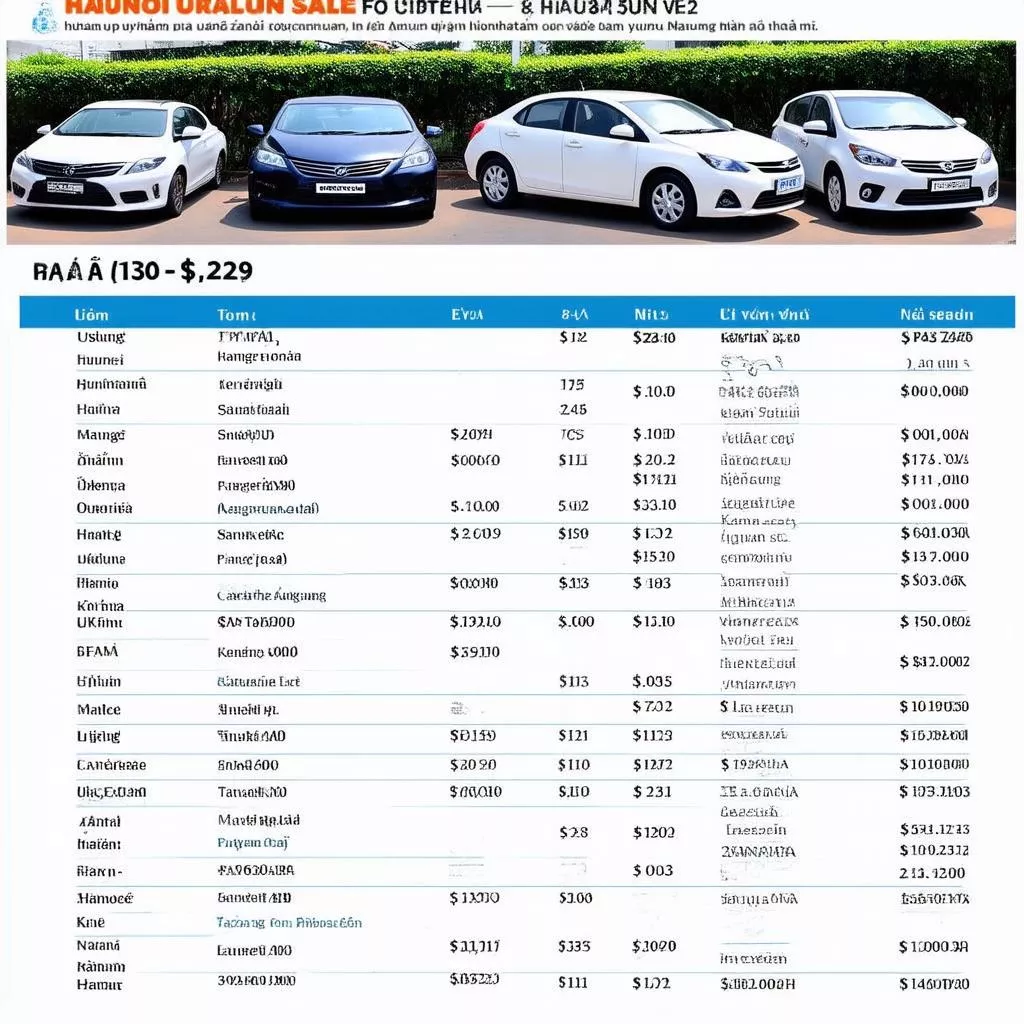 Used car price list in Hanoi