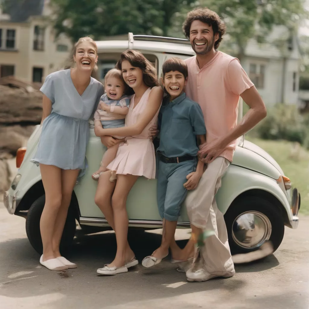 Gia Đình Nhỏ Hạnh Phúc Trên Chiếc Ô Tô Nhỏ