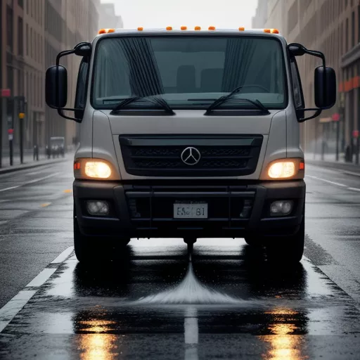 Street sweeper truck in operation