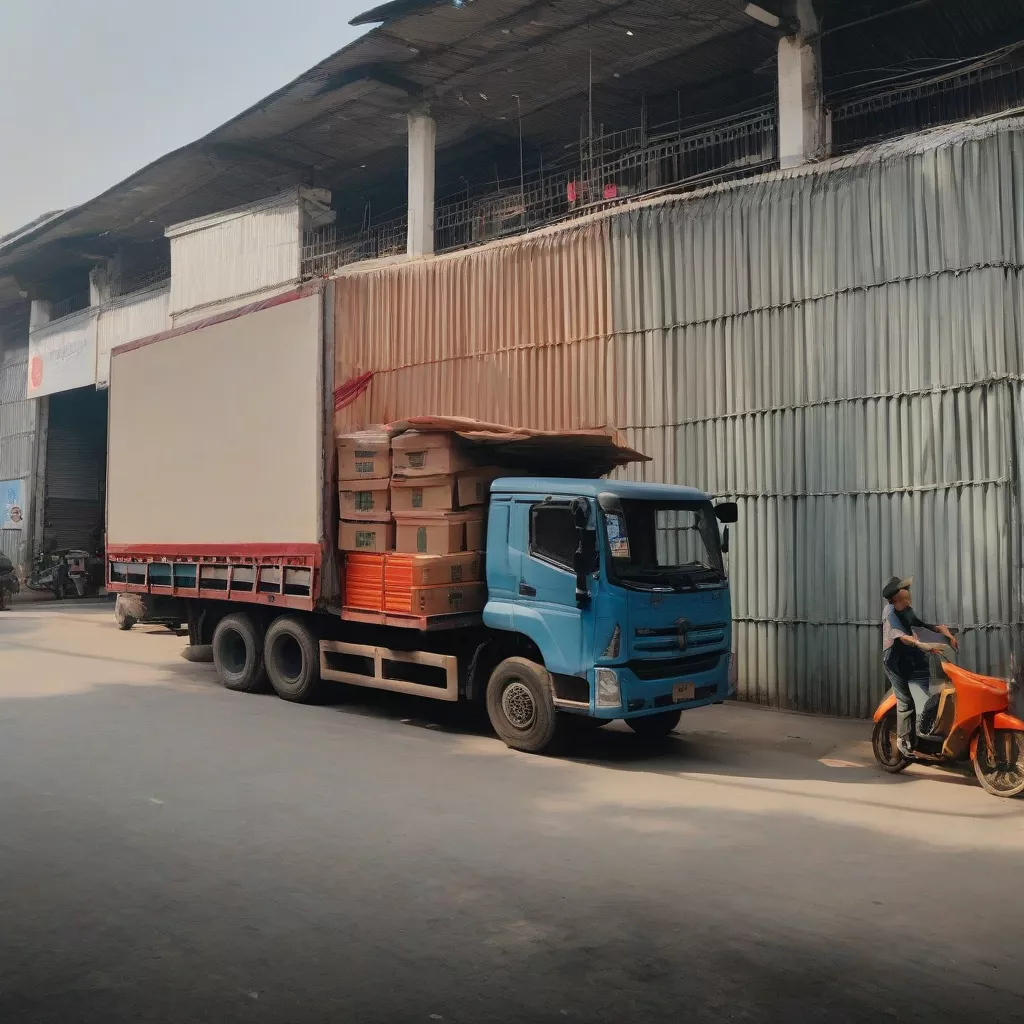 Camião de 1 tonelada a descarregar mercadorias num armazém