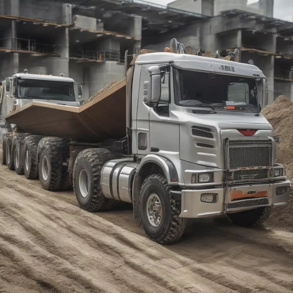 Xe tải 2 cầu tại công trường xây dựng