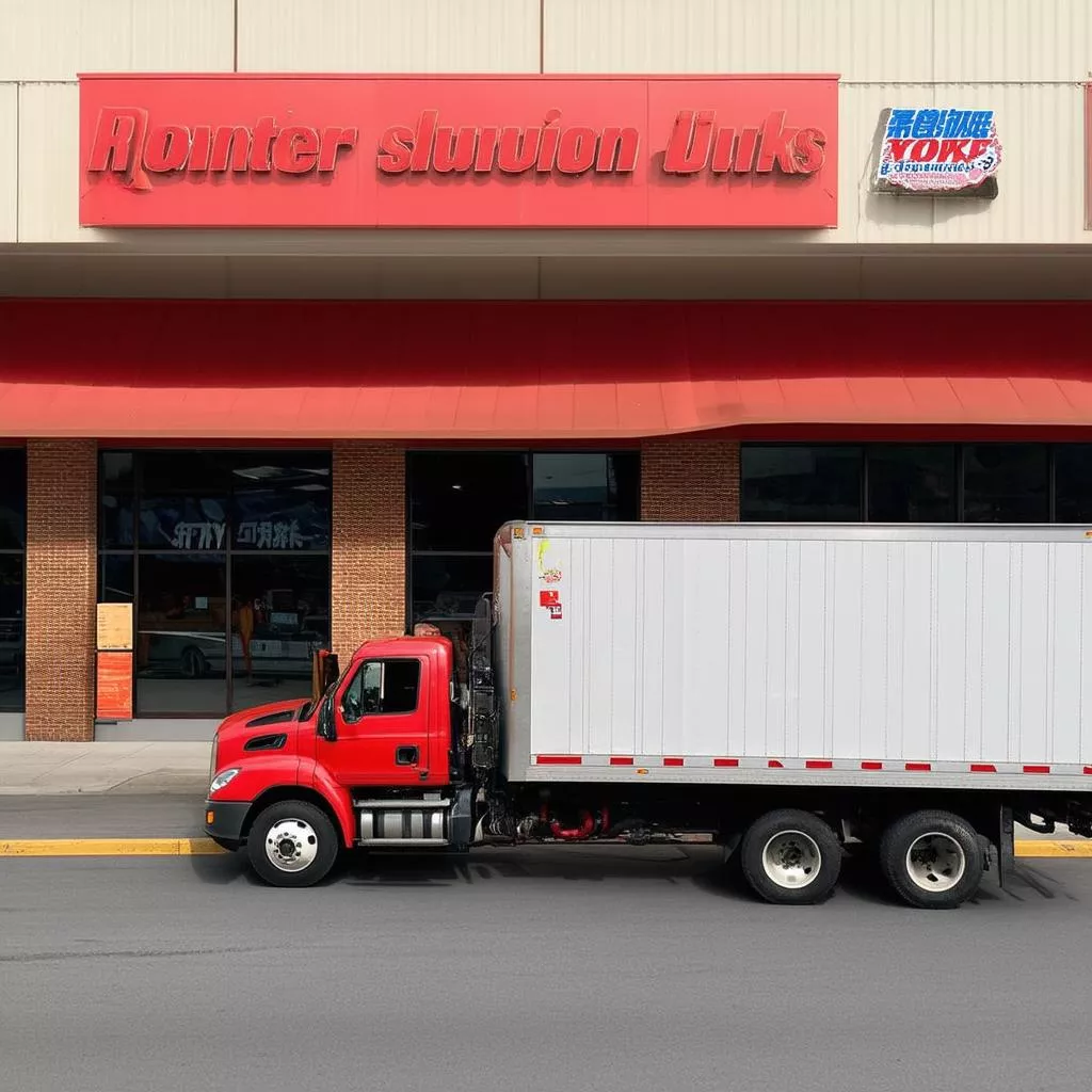 A 2-ton truck making a delivery