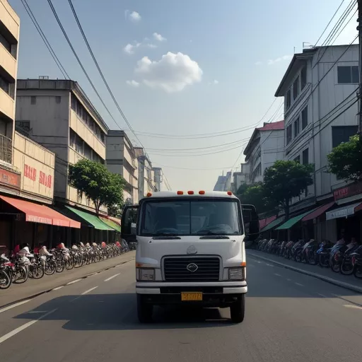 3 ton truck driving on city street