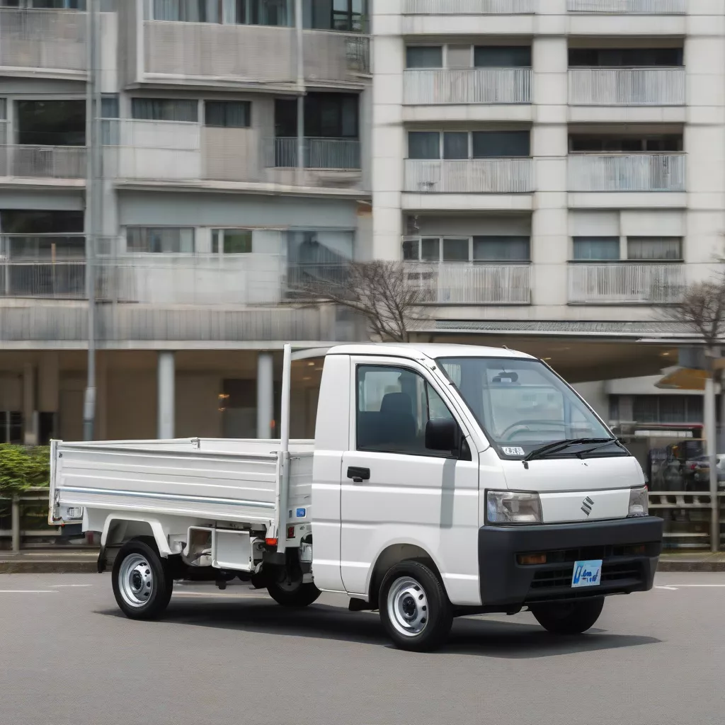 Xe tải ben Suzuki Carry Truck 470kg màu trắng đậu trên bãi xe