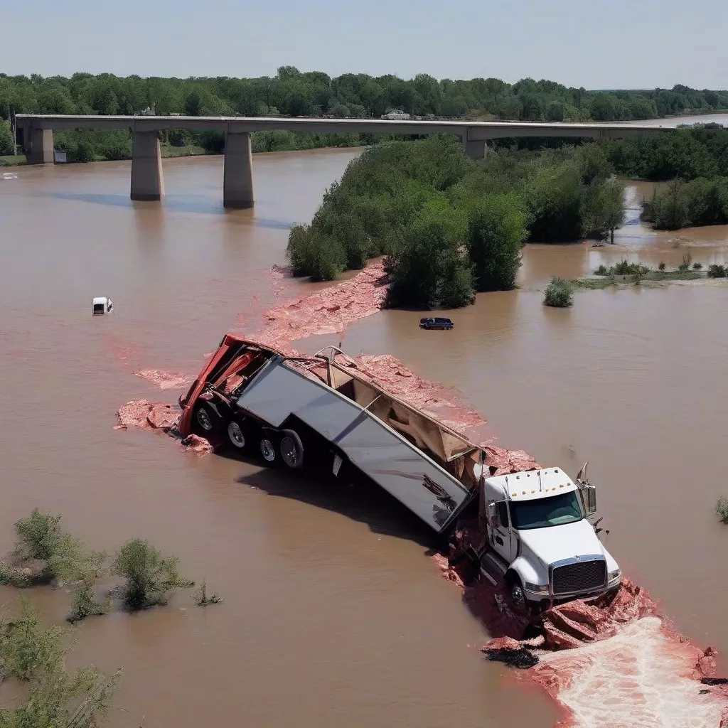 Xe tải bị lao xuống sông Hồng