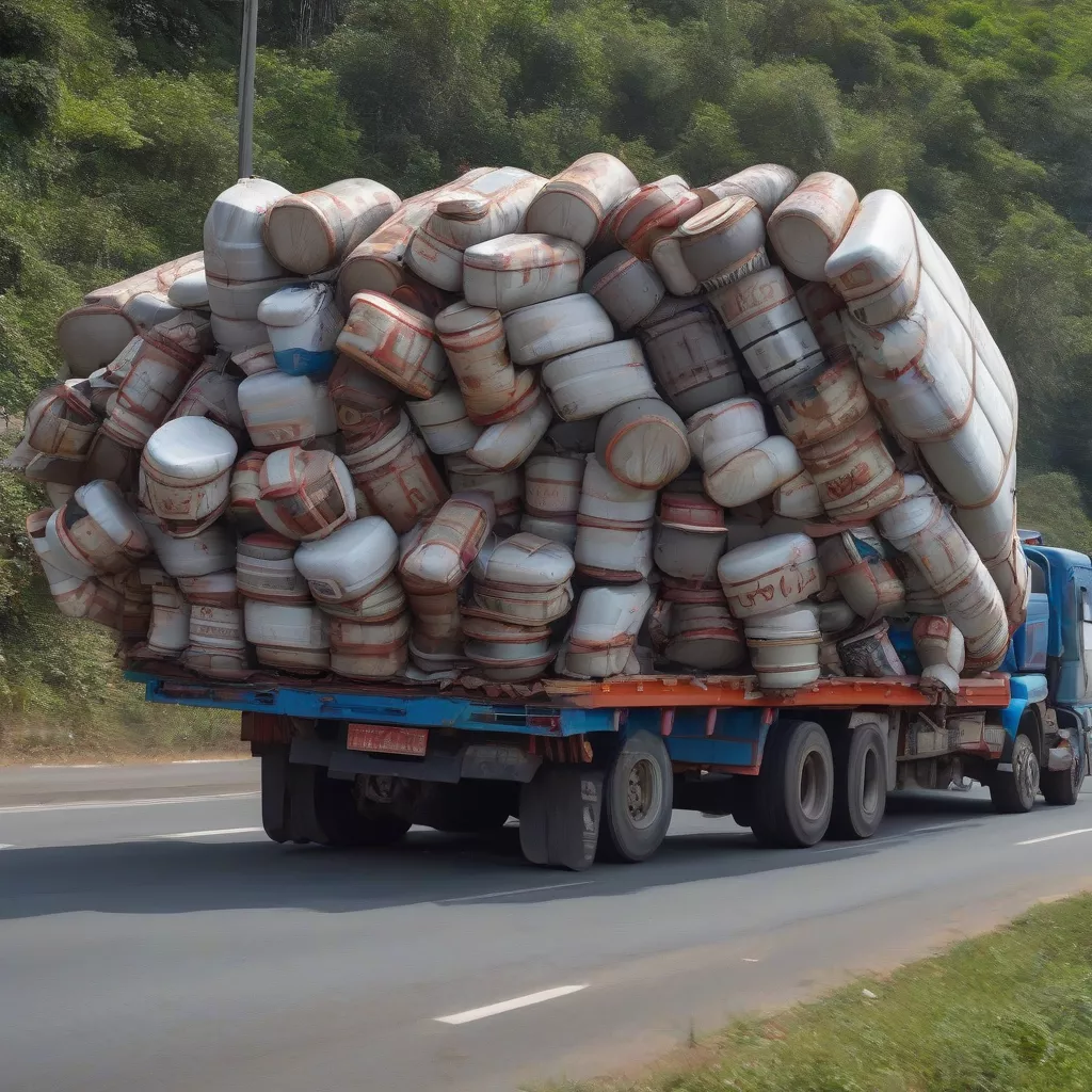 Xe tải bị lật do chở hàng quá tải