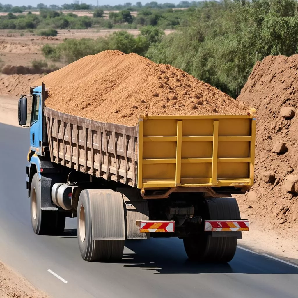 Xe Tải Chở Cát Di Chuyển Trên Đường