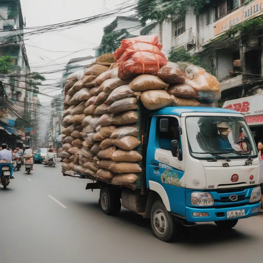 Camião carregado de mercadorias numa rua
