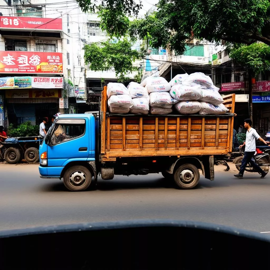 Truck carrying goods in Hanoi