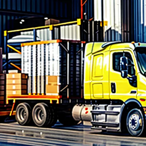 Xe tải chở hàng tại kho bãi