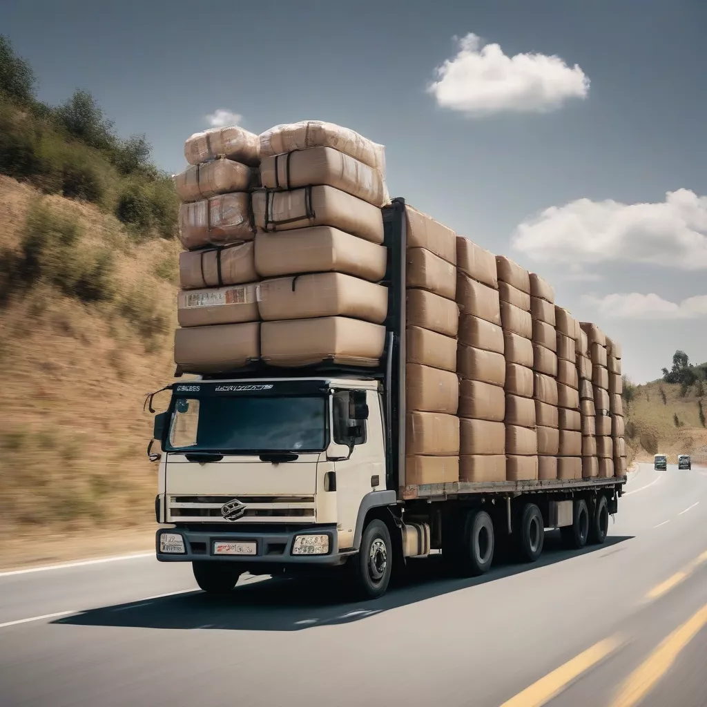 Truck carrying cargo on the road