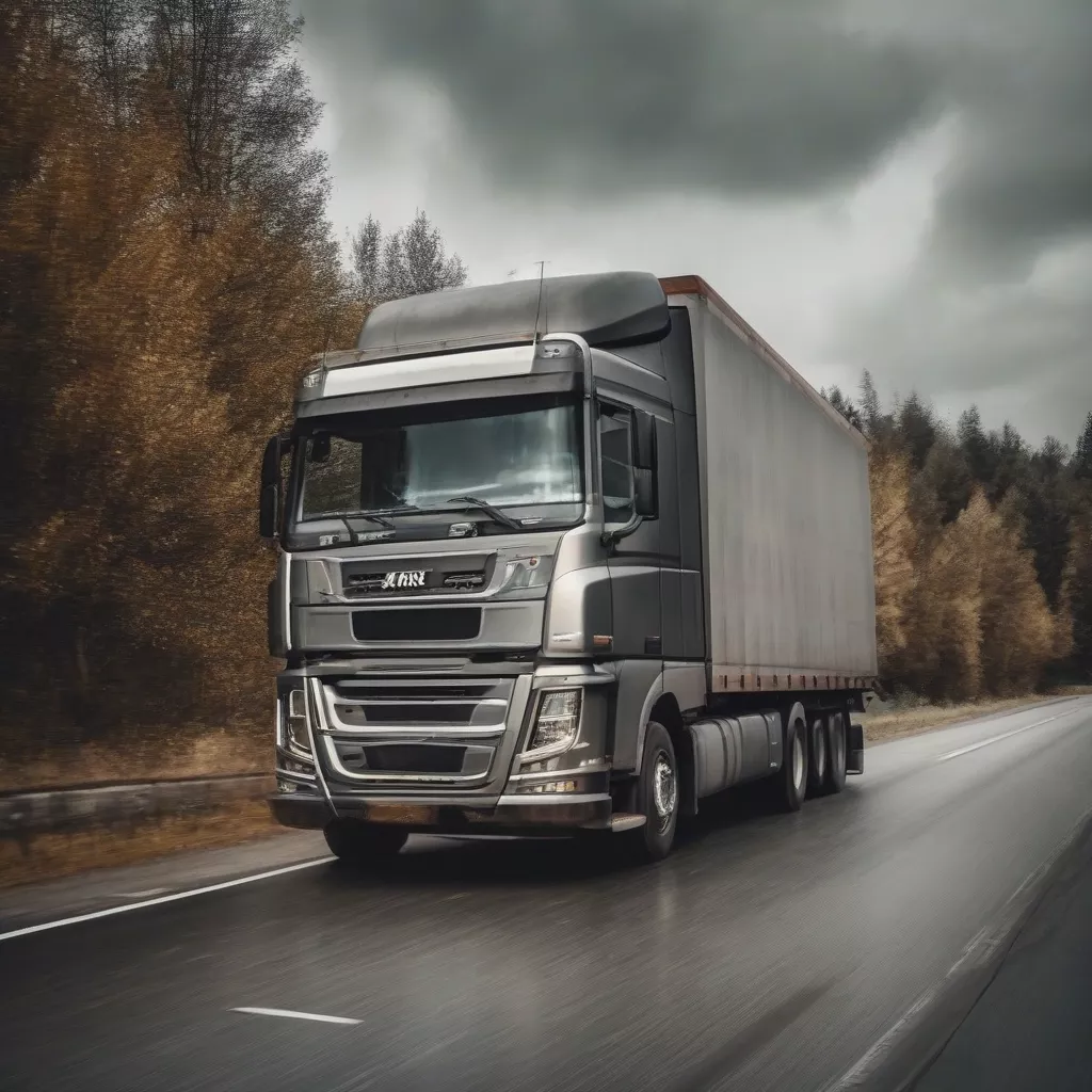 Truk sedang melaju di jalan