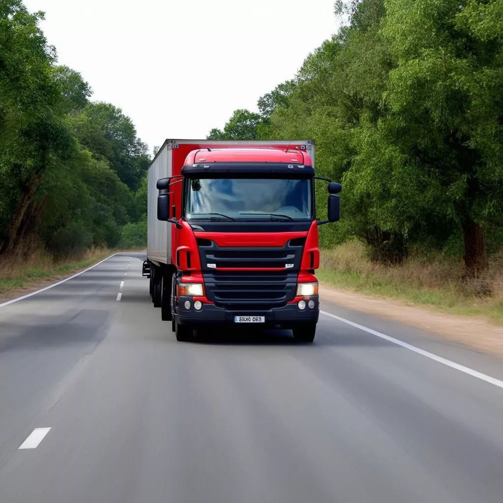 Xe tải đang di chuyển trên đường