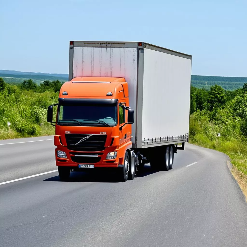 A truck traveling on the road