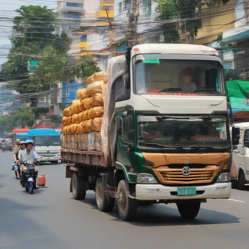 Xe tải đang di chuyển trên đường Hoàng Hoa Thám