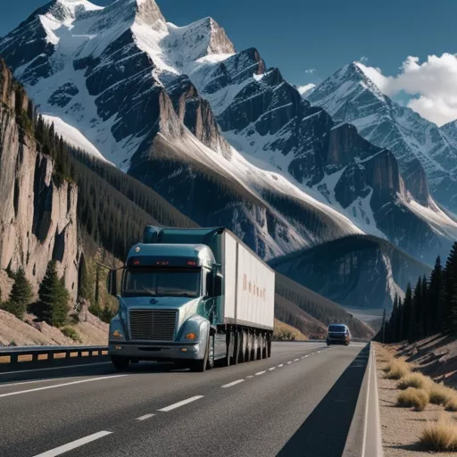 Xe tải đang di chuyển trên đường trường