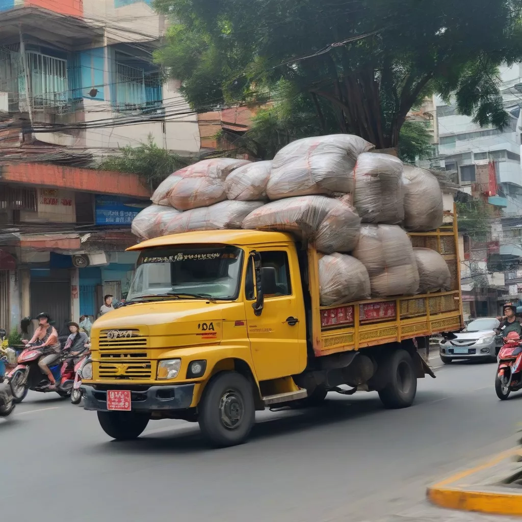Camião a circular na Estrada Trường Chinh