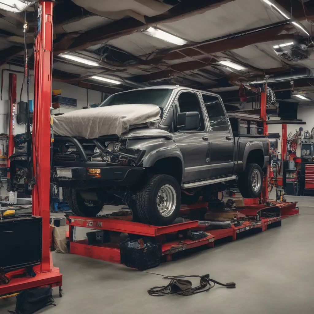 Xe tải đang được bảo dưỡng