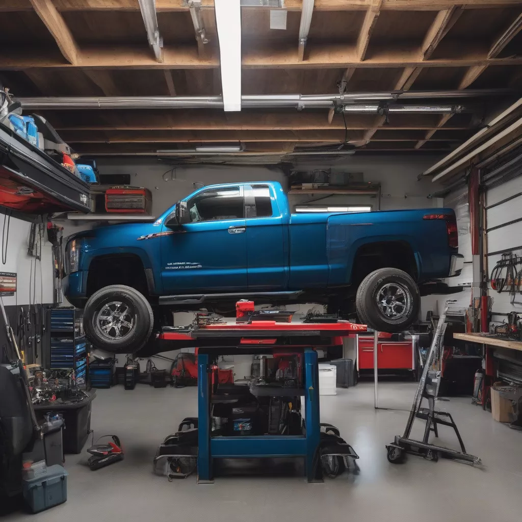 Camion en cours d'entretien au Garage Auto