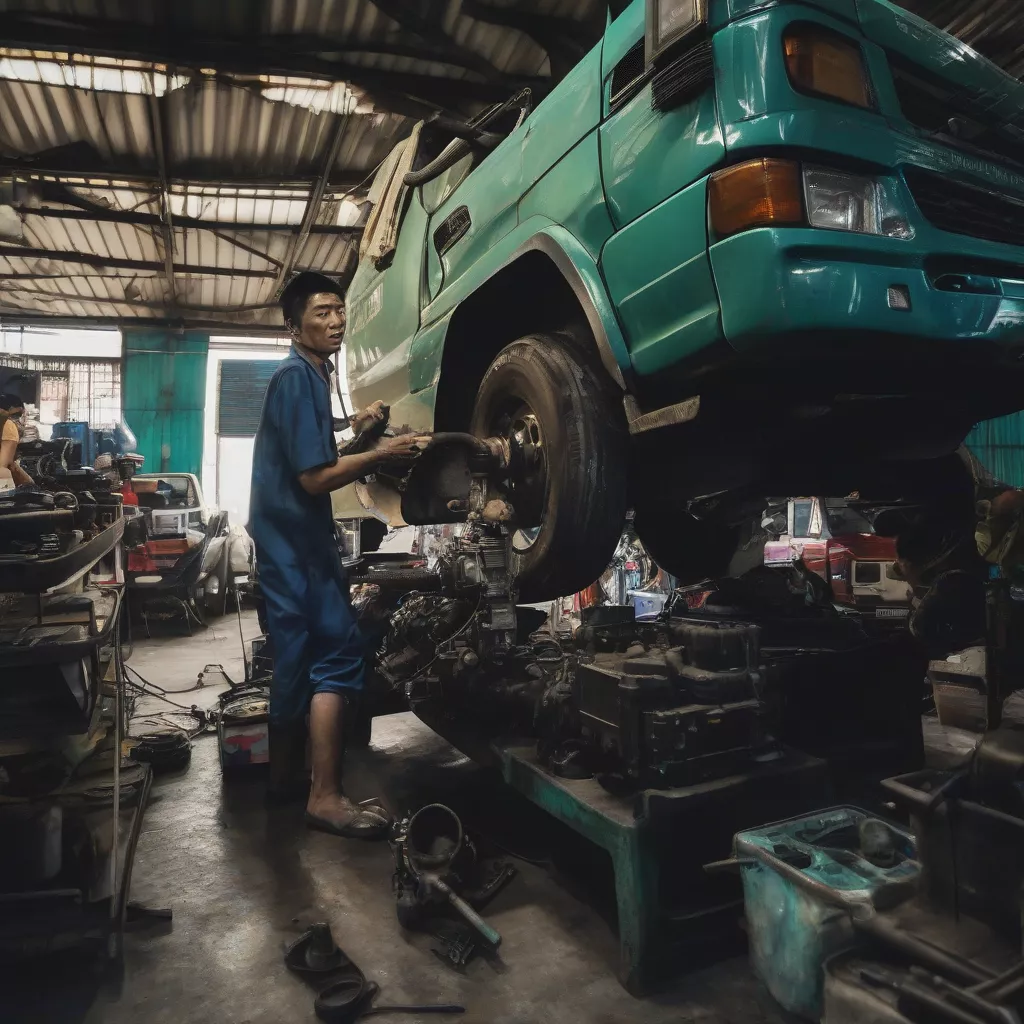 Truck Being Repaired at Chien Thang Auto Repair