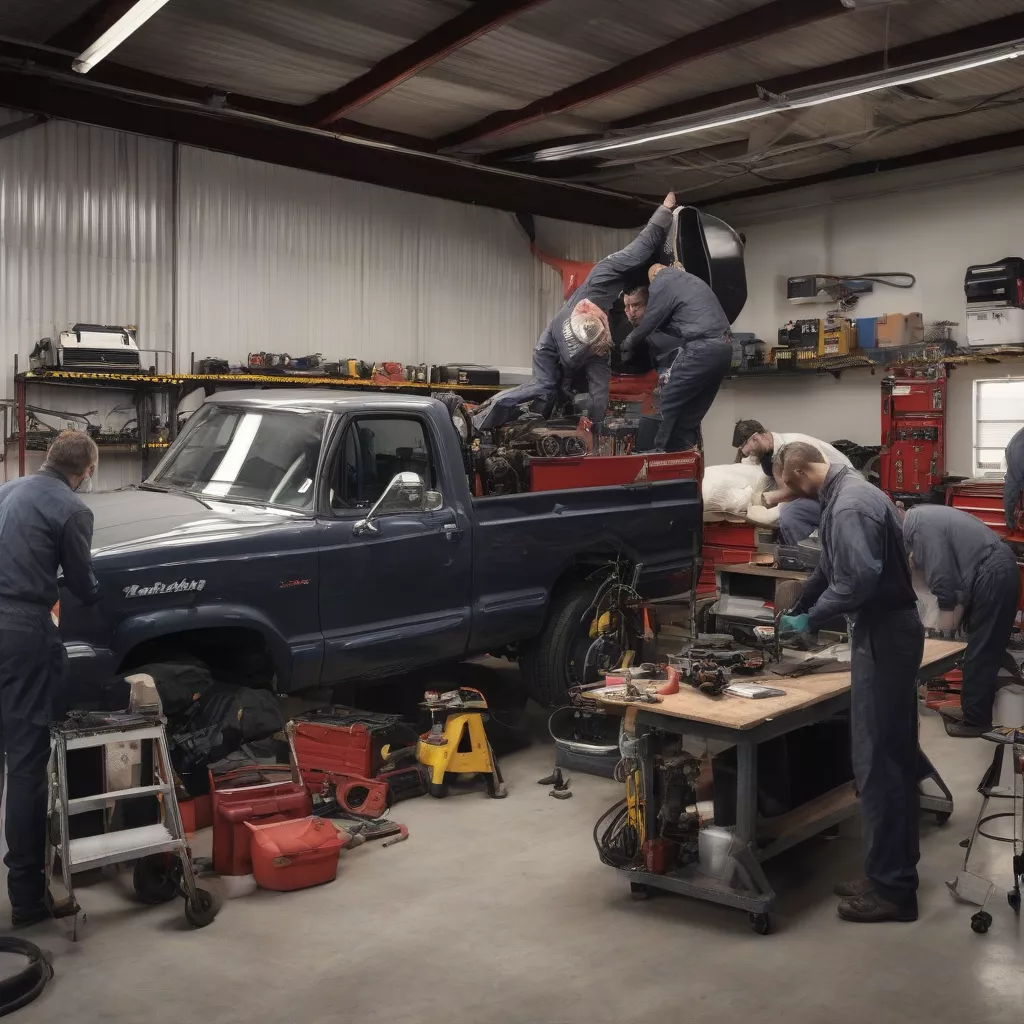 Xe tải đang sửa chữa tại gara