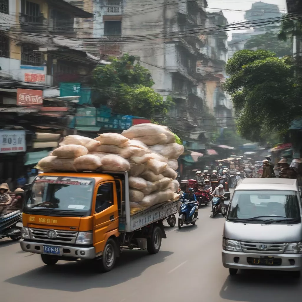 Truck transporting goods on Hanoi streets