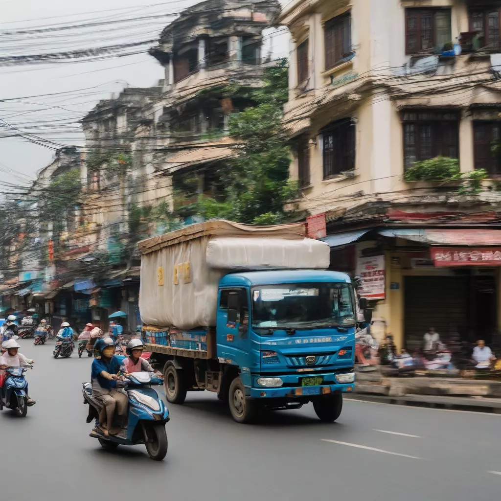 Truck navigating Hanoi streets