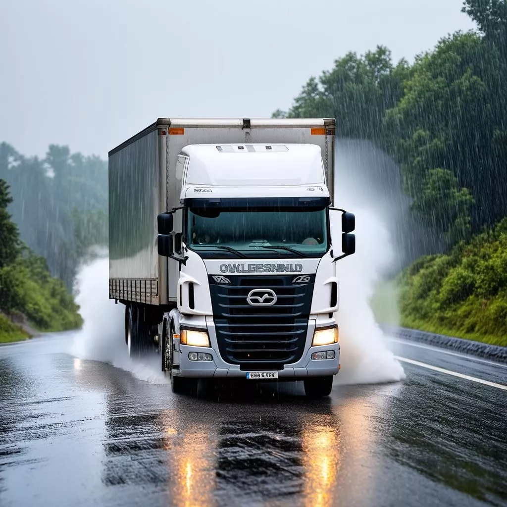 Truck Driving on Slippery Road