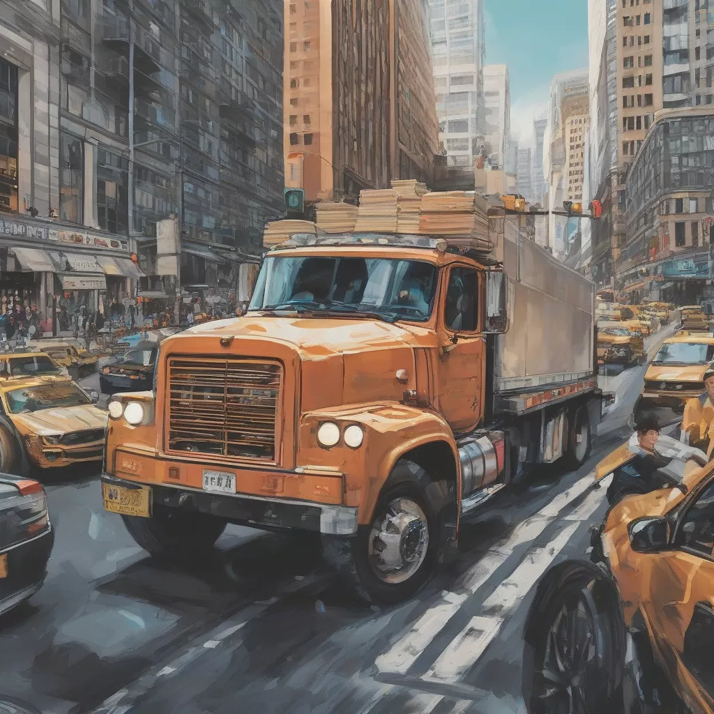 Xe tải di chuyển trong phố