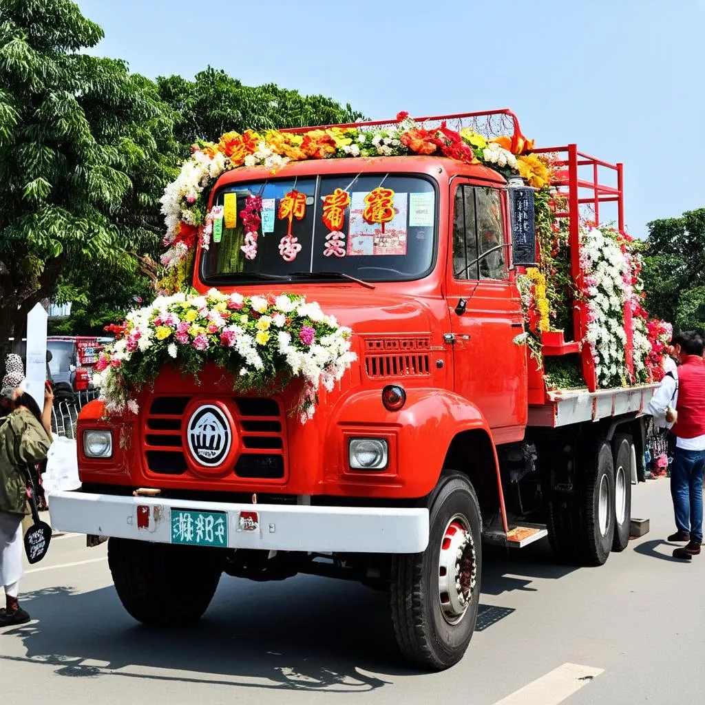 Truck driving on an auspicious day