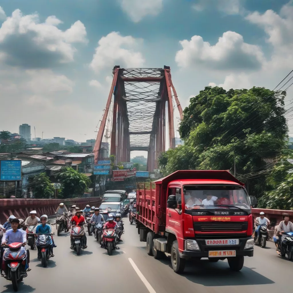 チュオンザン橋を渡るトラック