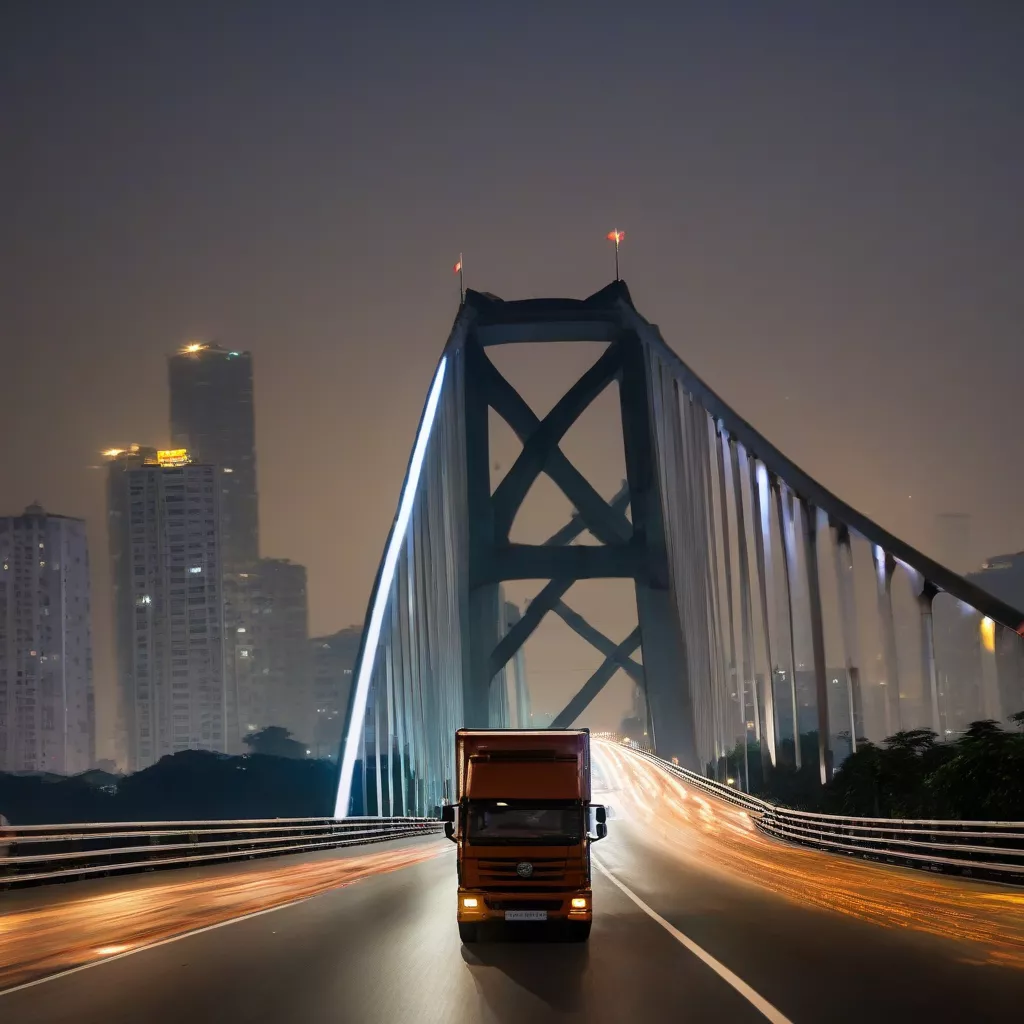 Truck crossing Thang Long Bridge