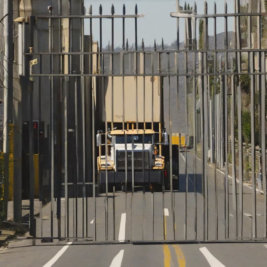 Truck passing through a gate