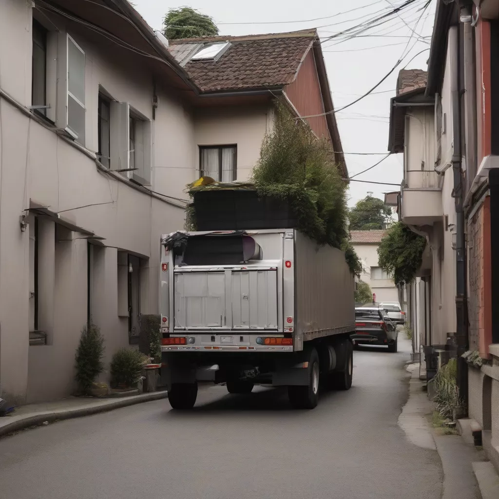 Xe tải đi qua nhà