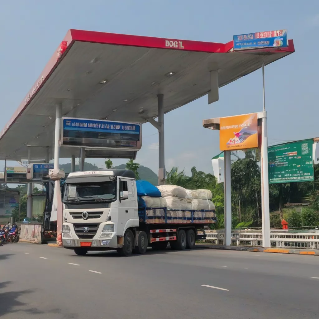 Xe tải di chuyển qua trạm thu phí Nam Cầu Giẽ