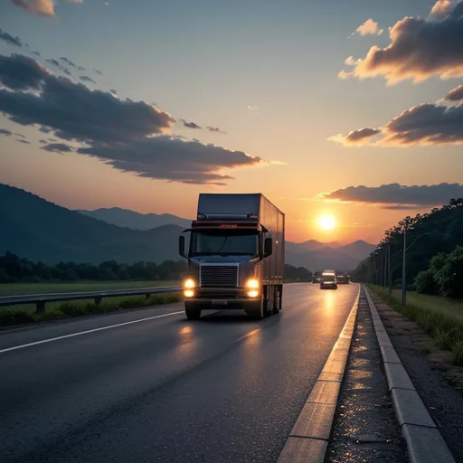 Xe tải đi trên đường