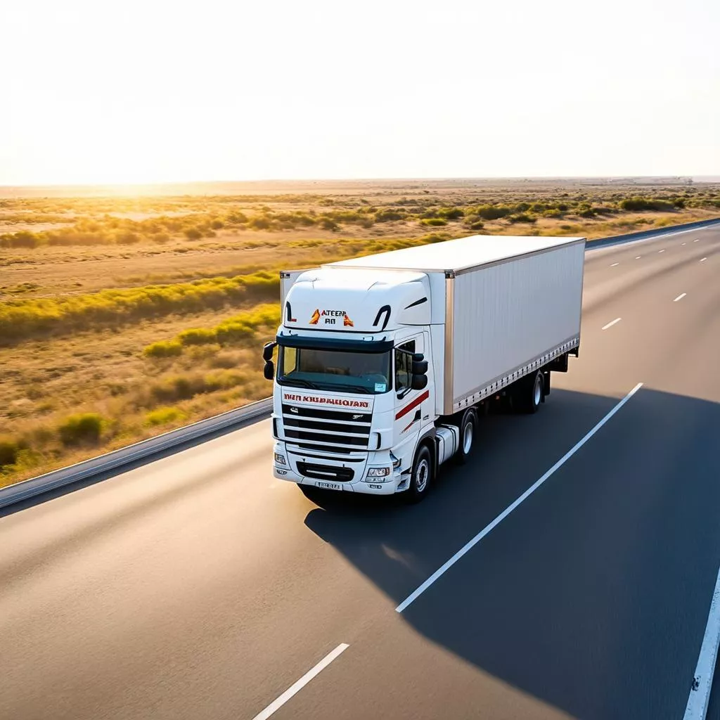 हाईवे पर चलता ट्रक