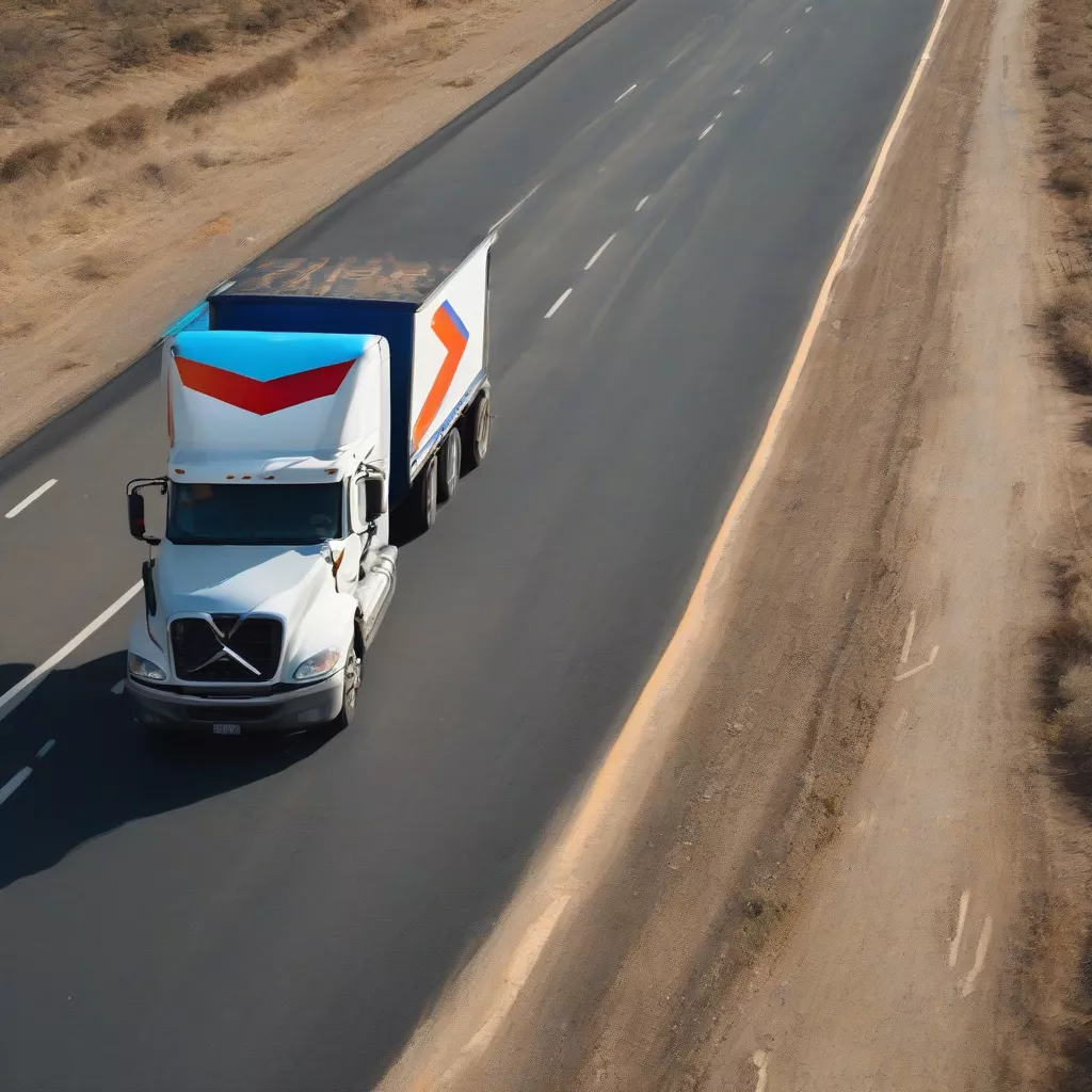 Truck driving on a road with chevron markings