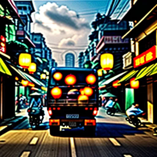 Truck driving on a city street