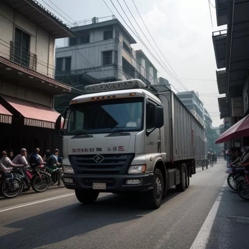 Hình ảnh xe tải đi trên đường phố Hà Nội