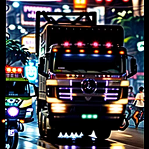 Xe tải di chuyển trên đường phố Hà Nội