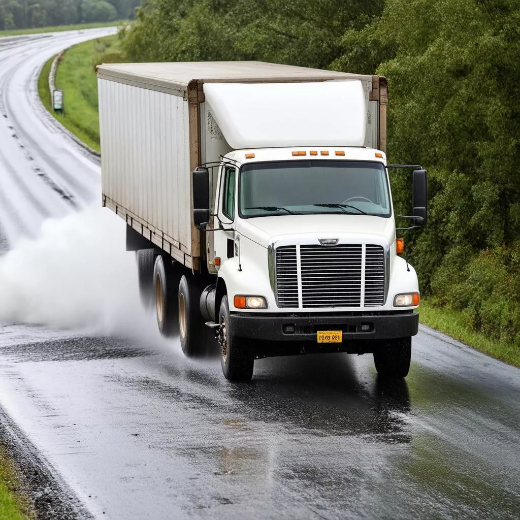 Camião a circular em piso escorregadio