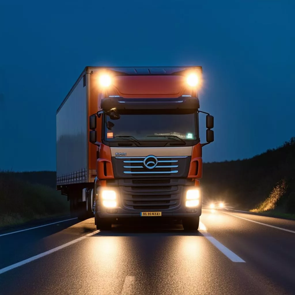 Camion che viaggia di notte