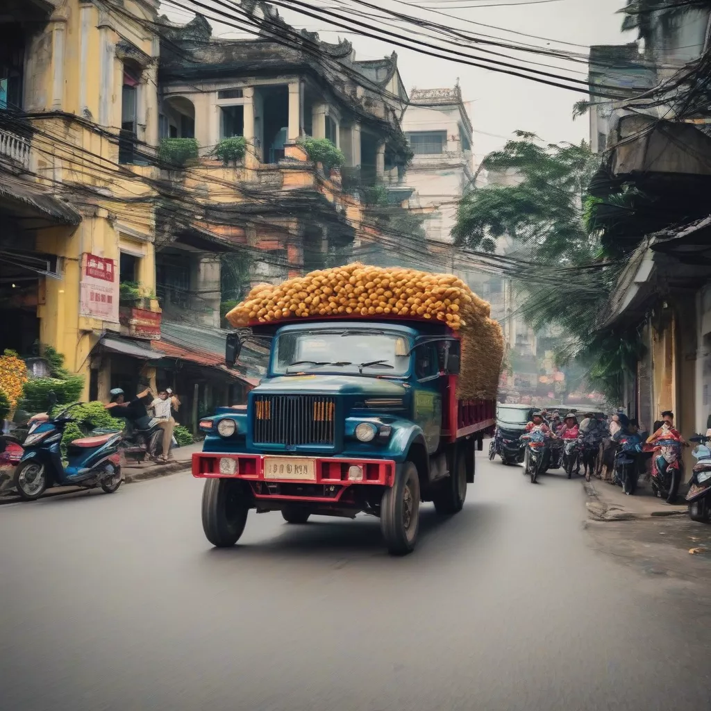 Xe tải đi vào phố cổ Hà Nội