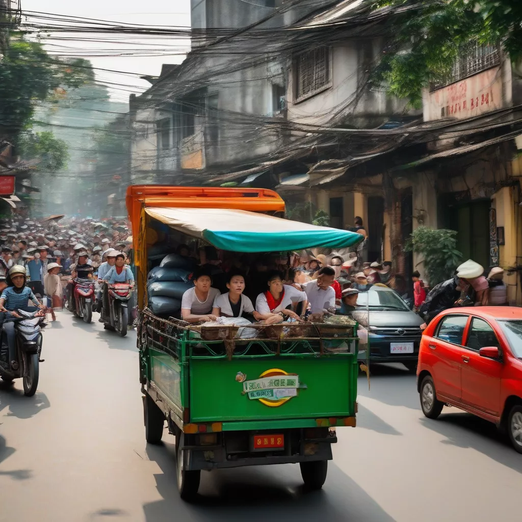 Camion dans le vieux quartier de Hanoi
