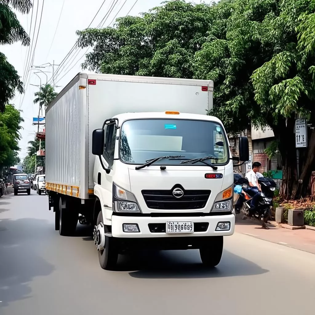 Xe tải đông bên chạy trên đường Hoàng Quốc Việt