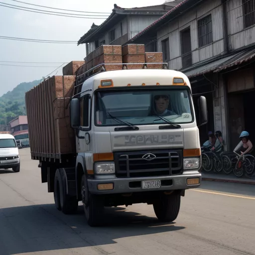 北江繁忙的卡车运输货物