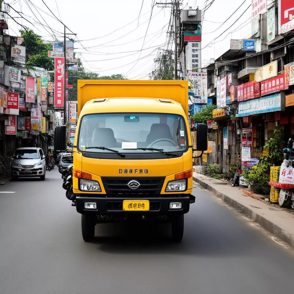 Dongfeng Hoang Huy truck transporting goods on the streets of Hanoi